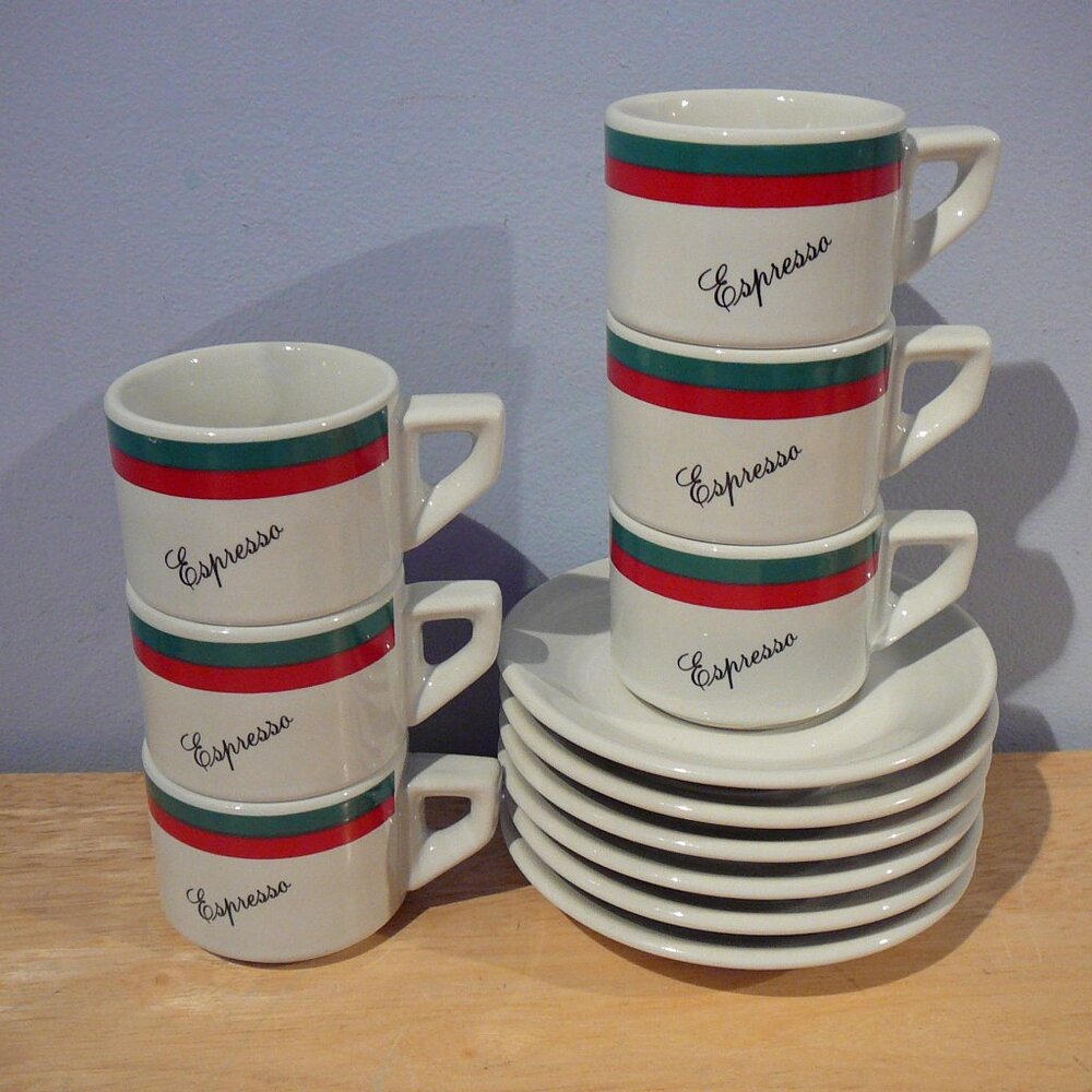 6 ACF Italy Espresso Coffee Cups & Saucers